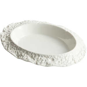 Unico ed elegante nuovo design nido semplice bianco goffrato forma irregolare ceramica Fine torta in porcellana personalizzata che serve ciotola per zuppa - Product Image 5