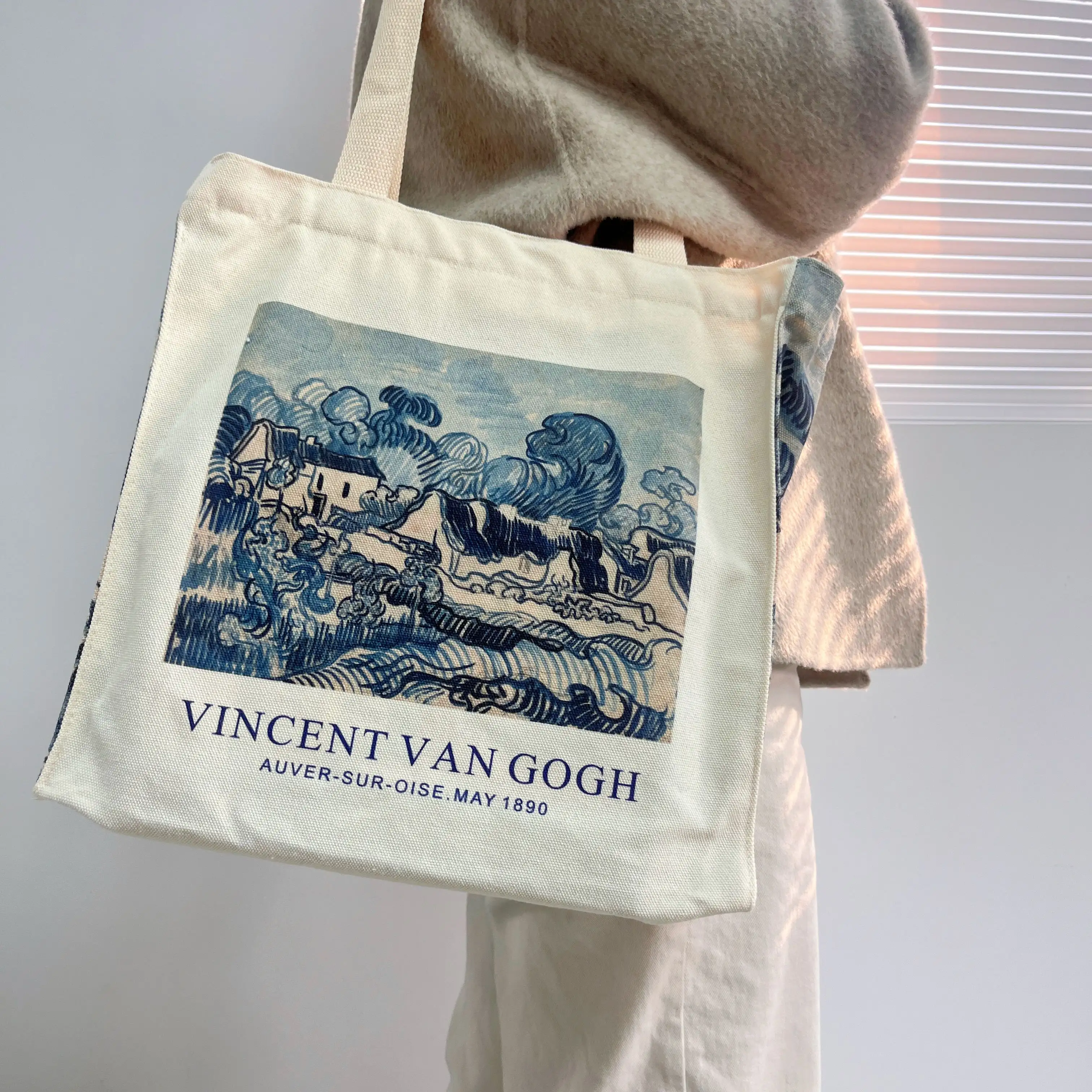 2024 New Poetry Lifest Van Gogh clouds Classic Thick Cotton Canvas Bag Popular Style Zipper Single Shoulder Shopping Tote bag