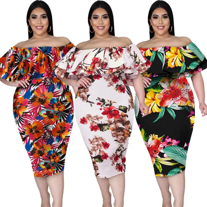 Arrivée populaire grande taille femmes 4xl 5xl Floral couches à volants hors épaule grande taille robe pour grosse femme Plus Tamao Vestido De