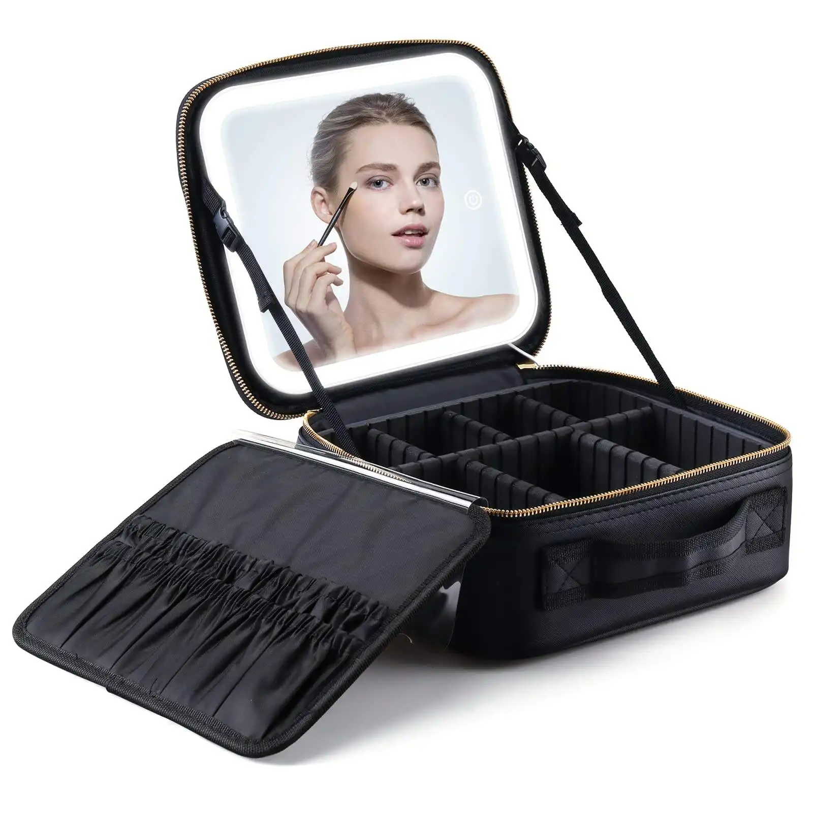 Portable makeup case cosmetic bag with LED mirror