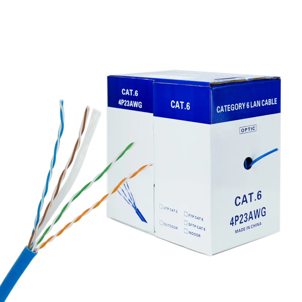 Cable LAN at6 de velocidad rápida, cable Ethernet cat 6, 25awg 2pr 4pr 305m 1000ft UTP interior Cat6