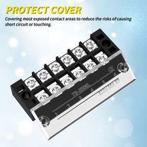 Bloque de terminales de conexión de tornillo TB-3506 35A 600V, riel Din eléctrico, cable de 6 vías, bloque de terminales de alimentación de doble fila fijo con puente - Product Image 5