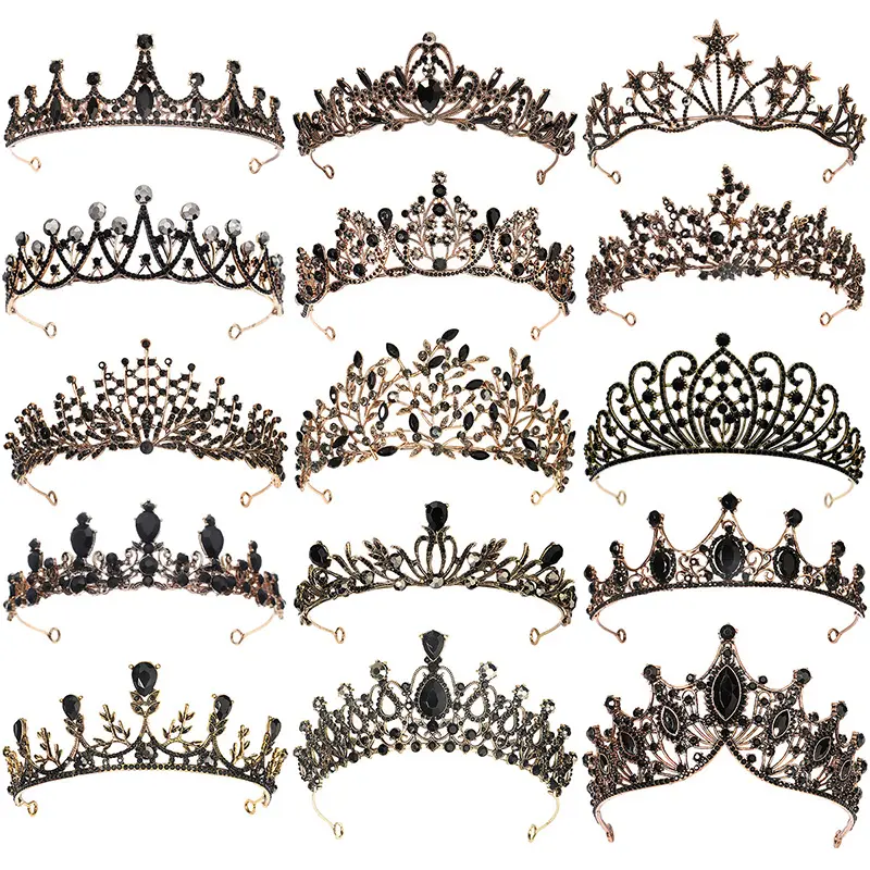 Schwarz Elegante manuelle Prinzessin Strass Kristall Schönheit benutzer definierte handgemachte Festzug Königin Miss World Crown und Tiara