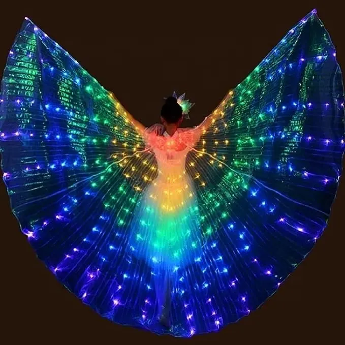 Stock Light Up Wings LED Belly Dance Wings Glow Angel Dance Wings con palos para niños y adultos Halloween Christmas Party