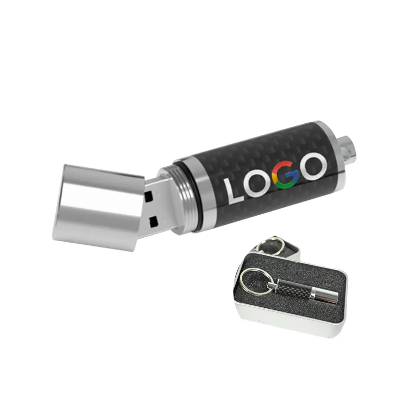 USB Flash sürücü USB sopa hediyeler için özelleştirilebilir Logo Pendrive ile High-end karbon Fiber Metal promosyon hediyelik eşya