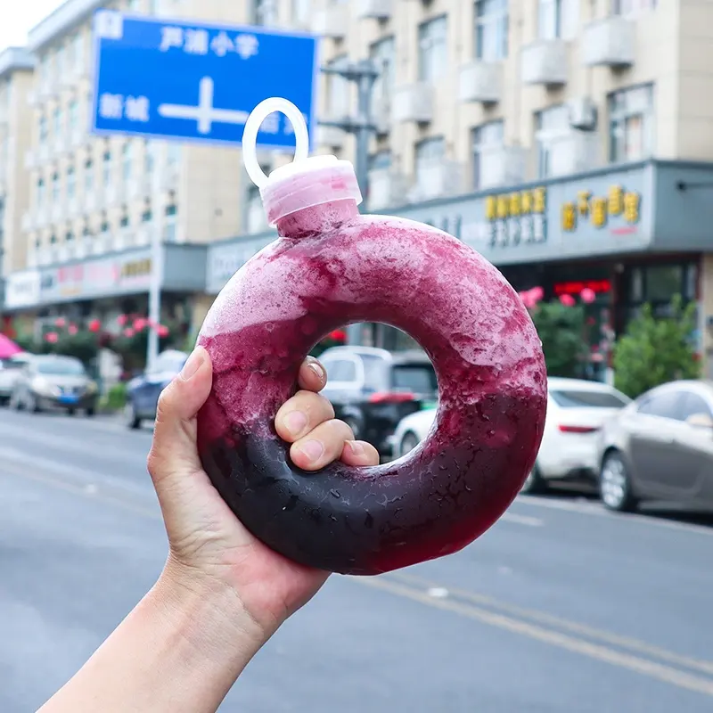 Einweg-Lebensmittel qualität 500ml Donut-Form Getränke verpackungs flaschen PET-Plastik milch Tee-Saft-Trink flasche