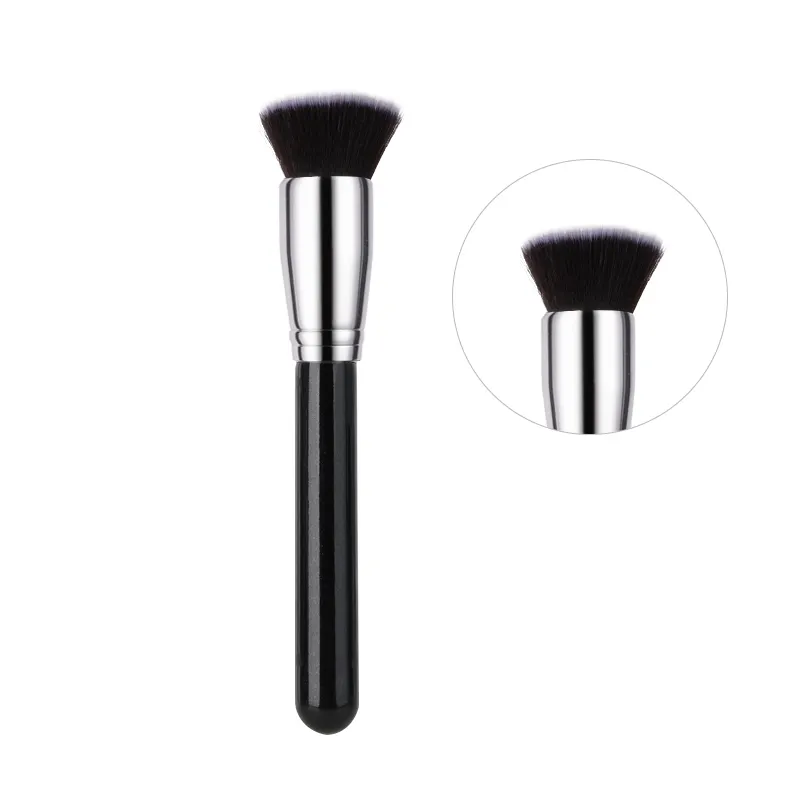 FIYAN Black Silver customised face Synthetic Hair Vegan Premium Synthetic Fibre Make Up Brush Foundation Kabuki Flat Top