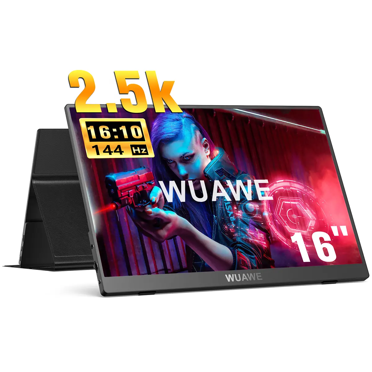 WUAWE tragbarer Monitor 16 Zoll 2,5 K USB-C, HDMI Computer-Display HDR IPS Gaming-Monitor Abdeckung und Bildschirmschutz, Lautsprecher