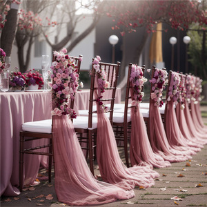 Burgundy สีขาวชีฟองเก้าอี้ Sashes สําหรับงานแต่งงานตกแต่งเก้าอี้ผ้าม่านผ้าริ้วรอยฟรี Sashes สําหรับงานแต่งงานเก้าอี้