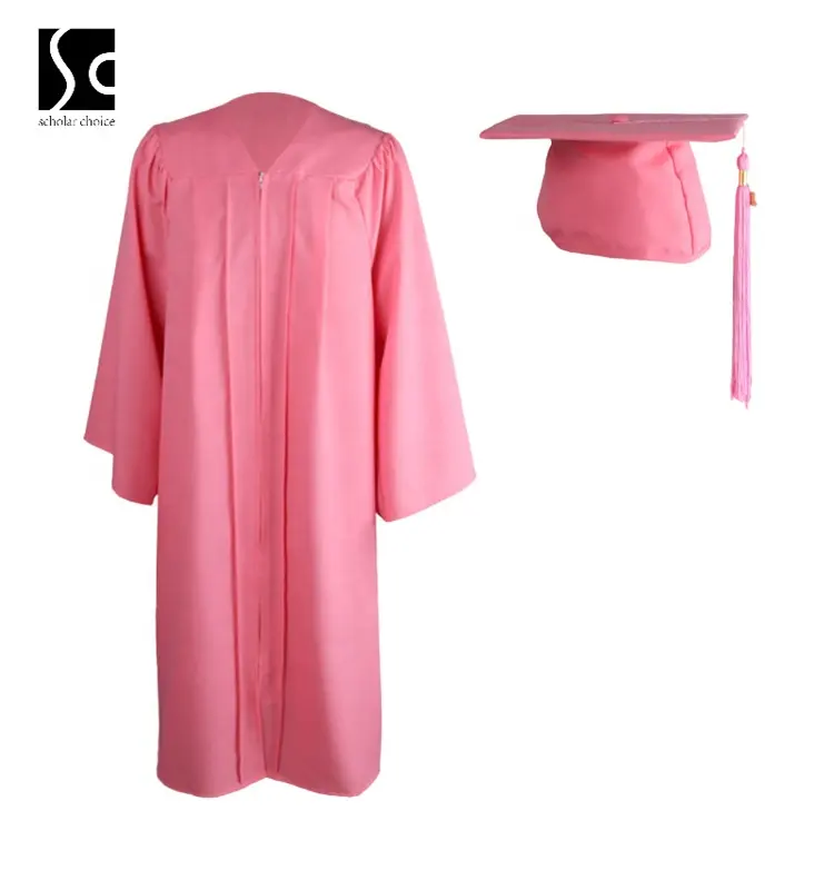 Personnalisation 100% polyester rose couleur unie tissu mat casquette et robes de remise de diplôme académique