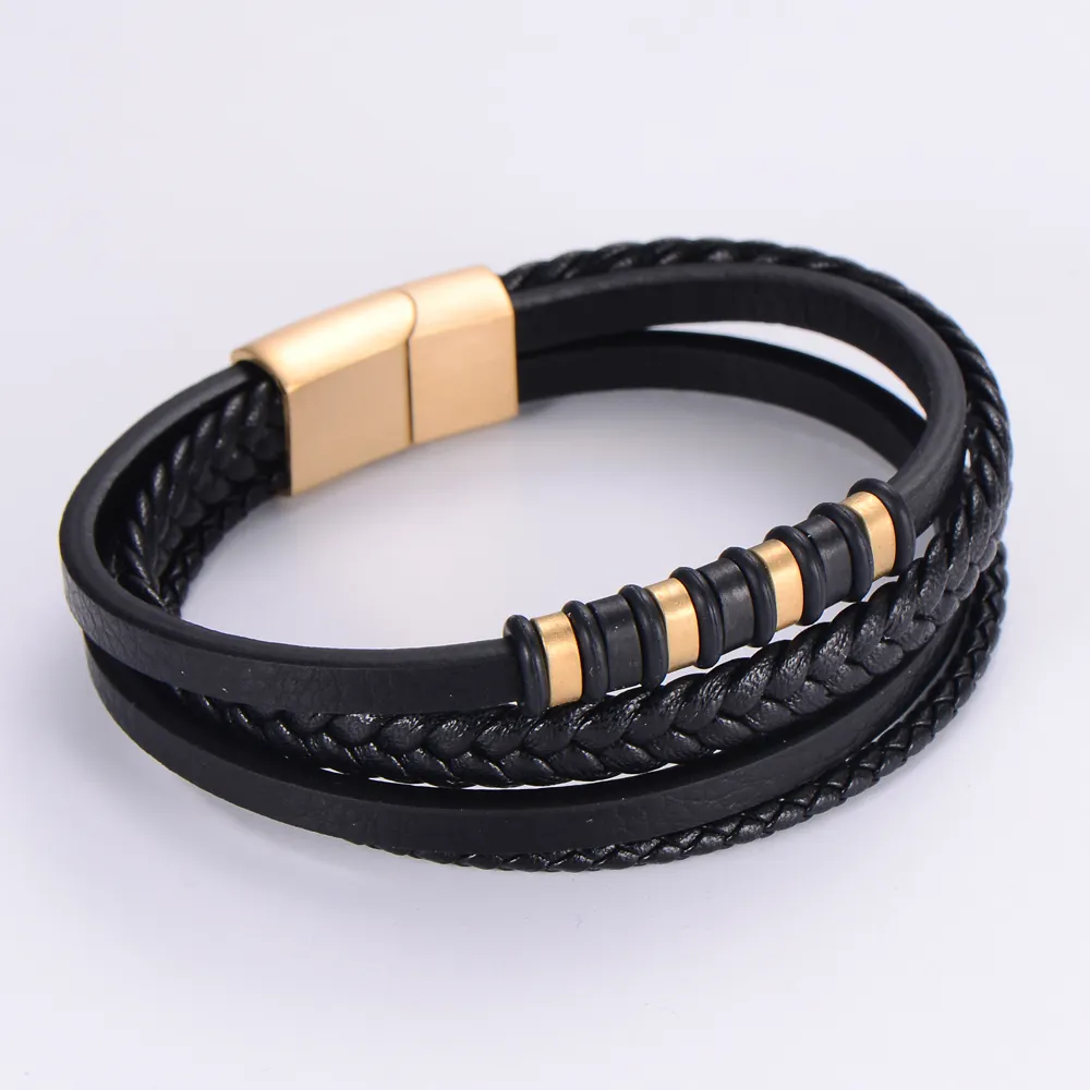 En Acier inoxydable Cuir accesorios de lujo para hombre pulsera de cuero brazaletes