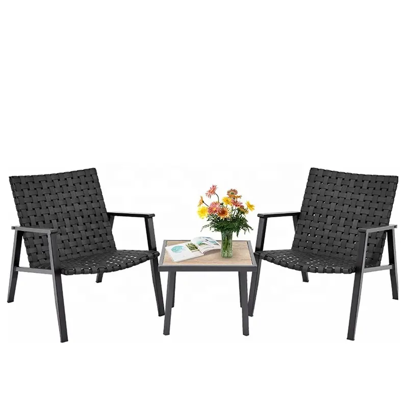 Set da bistrot da esterno 3 pezzi Set di mobili da giardino ergonomici in vimini Set di conversazione sedia in Rattan PE