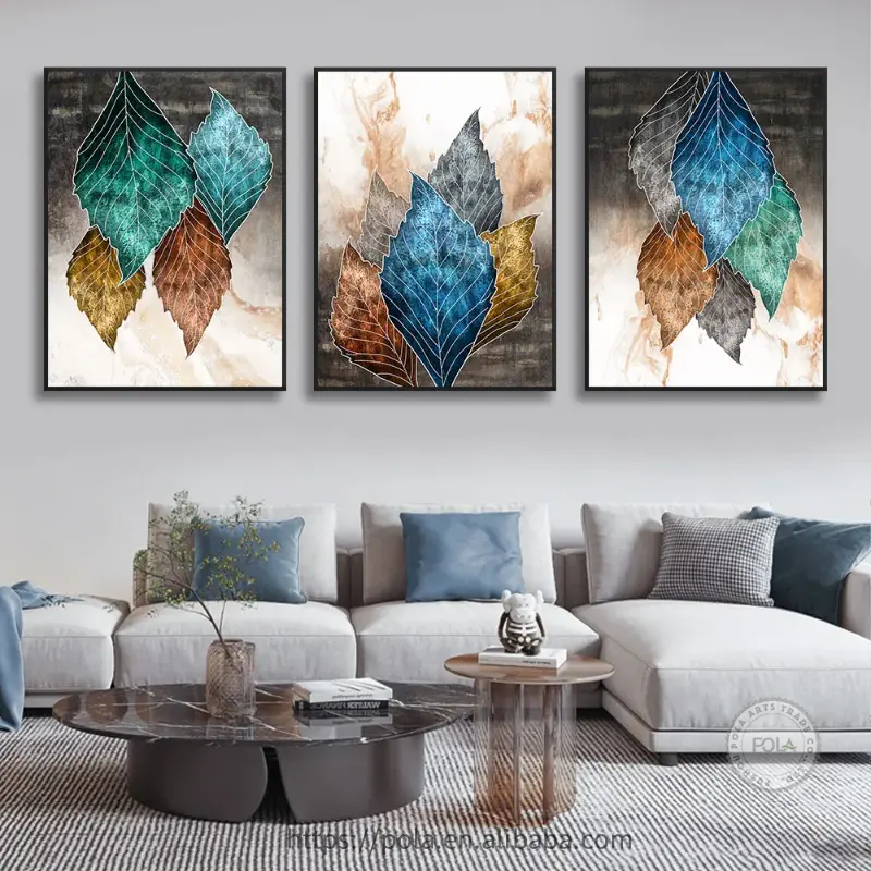 3 uds hojas de árbol pinturas en lienzo para sala de estar arte de pared de habitación moderno Cuadros decorativos ilustraciones abstractas para decoración del hogar