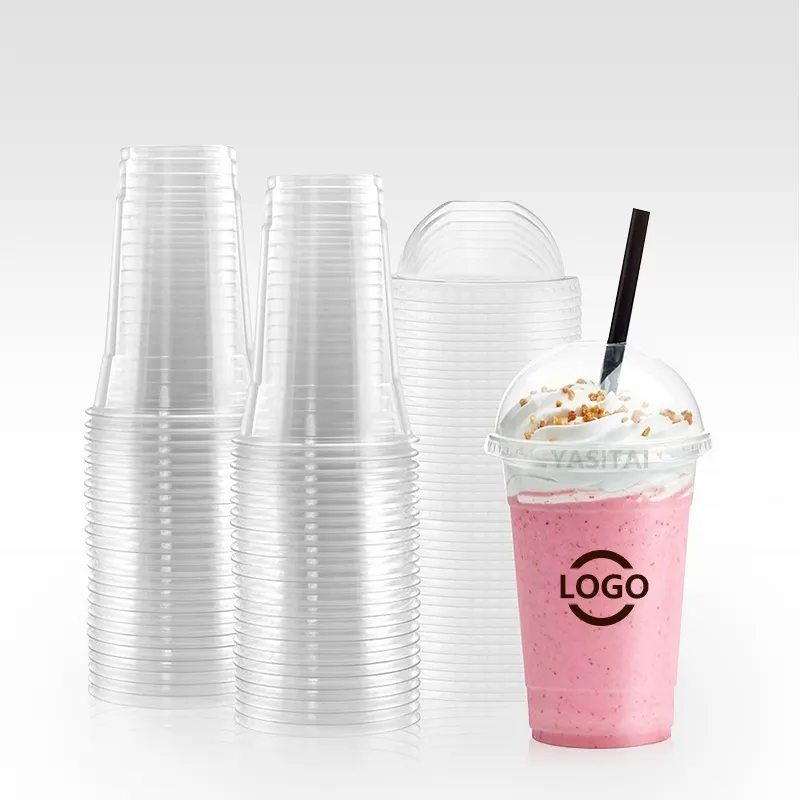 Gobelet jetable en plastique PET avec couvercles Gobelets à impression personnalisée pour café glacé, jus de smoothie, thé au lait Boba