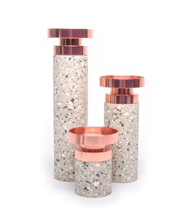Exquisite table candle holder candle plate stand / tall terrazzo candlestick for candle
