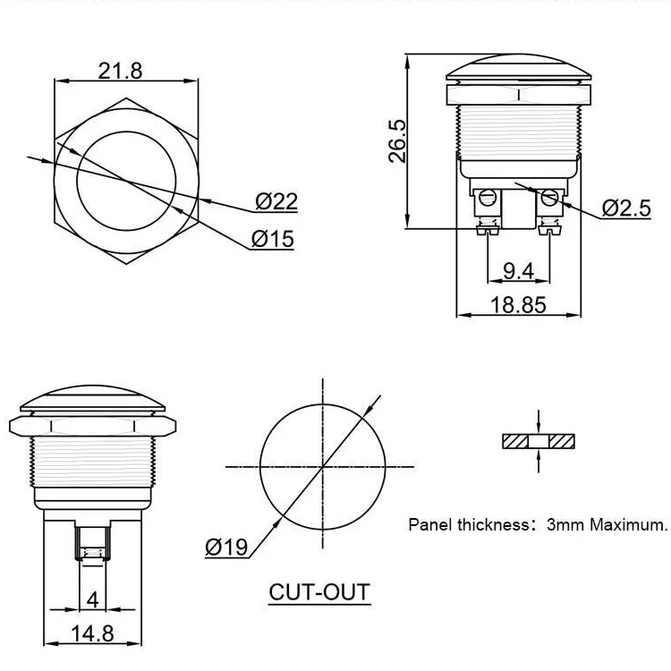 Hongju PB-02A-12-MF-BOX Emergency 4 Pin Rgb Led Metalen Drukknop 12Mm