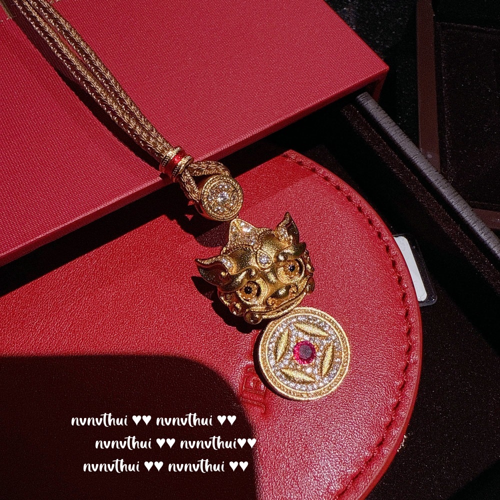 Chapado en oro Rouge en polvo circón moneda antigua pixiu collar