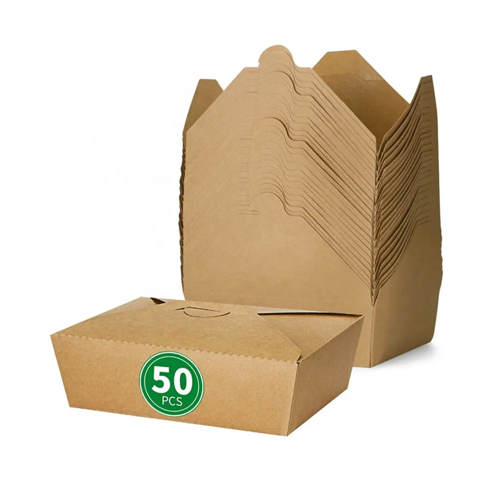 Cajas de comida para llevar embalaje biodegradable portátil para llevar caja de papel Kraft fiambrera
