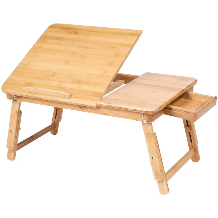 Laptop Bureau Tafel Verstelbare Bamboe Opvouwbare Ontbijt Serveren Bed Tray