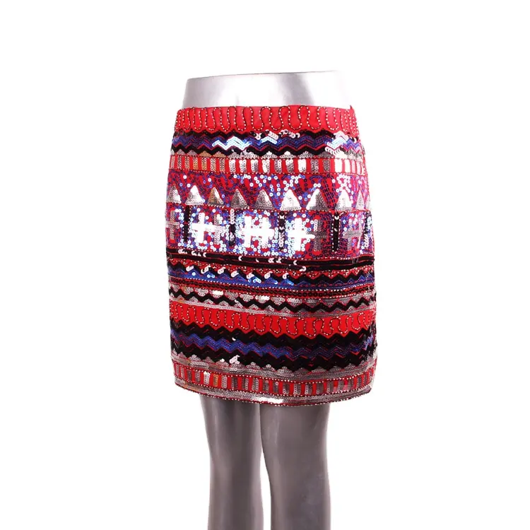 2021 New European And American Wind Color Women Mini Sequins Embroidery Skirt Joker Bag Hip Skirt