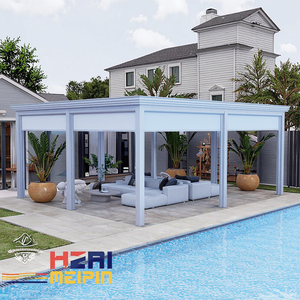 Su geçirmez polikarbonat ile açık alüminyum lougazebo Gazebo katlanabilir çatı basınç tedavi doğa ahşap tipi - Product Image 1