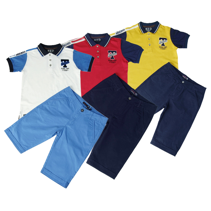 High Quality Customizable Summer Polo Shirt Shorts Set for 4-12 Boys 100% Cotton Casual Solid Logo Pattern 2 P c s Boy Clothing