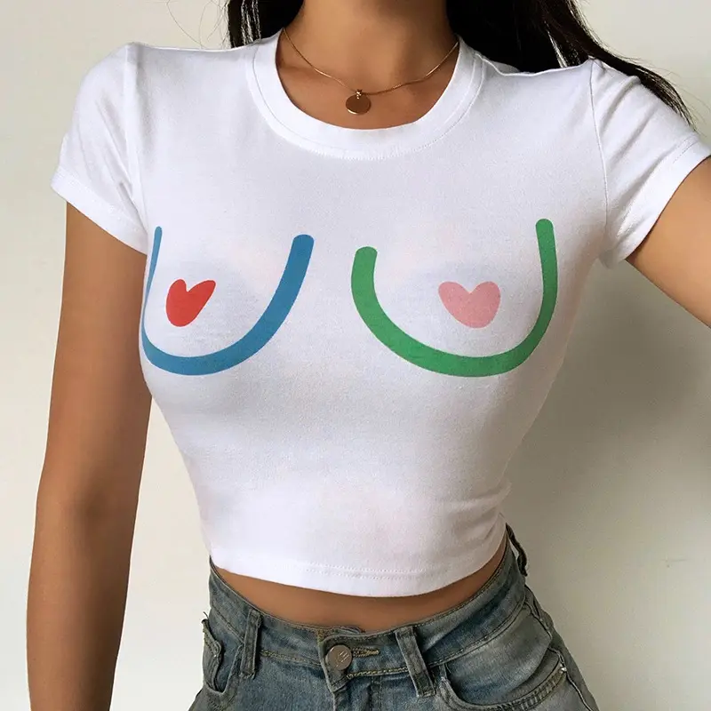 Y2K baju wanita Streetwear Tee panas O leher pola huruf cetak lengan pendek kasual T-shirt Crop Top wanita Musim Panas 2024