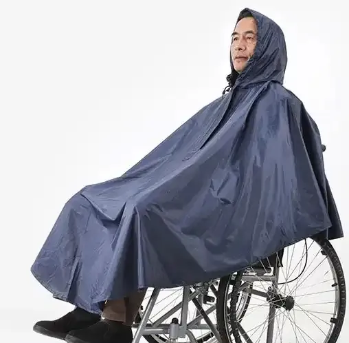 Housse de Poncho de pluie pour fauteuil roulant à capuche personnalisée, manteau de pluie auto-propulsé imperméable pour fauteuil roulant