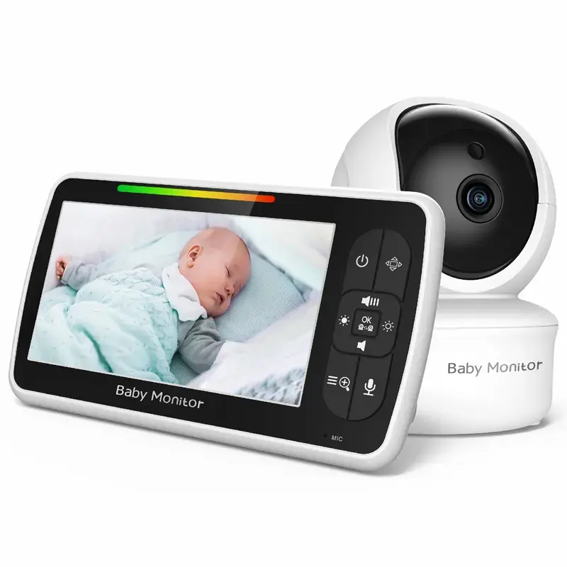 Pantalla LCD HD de 5 pulgadas, visión nocturna de conversación bidireccional, Control de inclinación panorámica, pantalla de temperatura, Monitor de vídeo para bebés