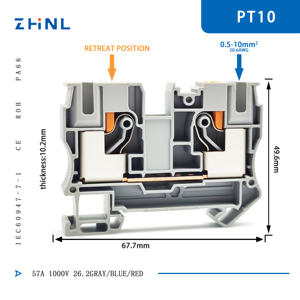 Most Popular PT10 <strong>Spring</strong> <strong>Connection</strong> 20-6 AWG DIN Rail Push in <strong>Terminal</strong> <strong>Block</strong> Connector - Product Image 6