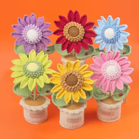 Tournesol en pot au crochet Brown5