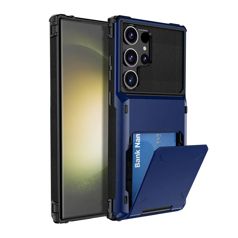Casing tempat kartu tahan guncangan, perlindungan penuh, casing keras lapisan ganda, casing dompet pemegang slot kartu untuk Galaxy S24/S24 Ultra/s24 Plus