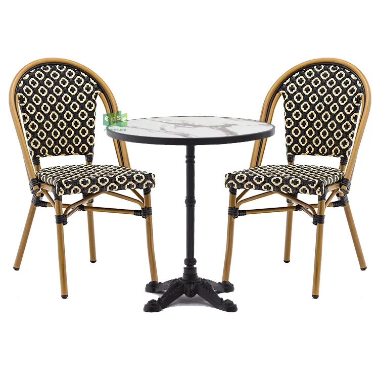 (E1187C + E9601THR1) EASE table et chaises d'extérieur en rotin ensemble de bistro français