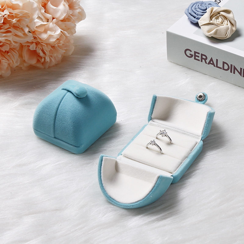 caja de anillo de pareja azul