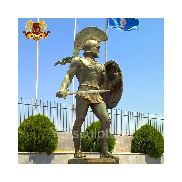 Figuras de soldados romanos de bronce, decoración personalizada al aire libre, tamaño real, con escudo y escultura de espada, a la venta