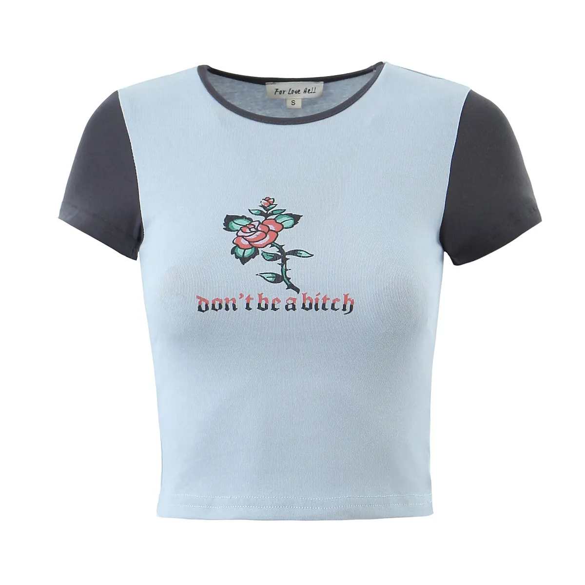 Camiseta de manga corta con cuello redondo para mujer, ropa con estampado floral frontal, informal, a la moda, gran oferta
