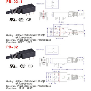 Zing Ear PB-02 6A 125/250VAC 25T85 2P1T 1P1T 2P2T1P2Tスペアパーツキーボードプッシュボタンレンジフードスイッチ - Product Image 3