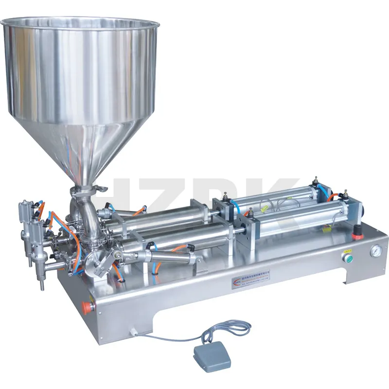 Máquina de llenado de líquidos de crema de pasta de boquillas dobles semiautomáticas de acero inoxidable HZPK G2WGD