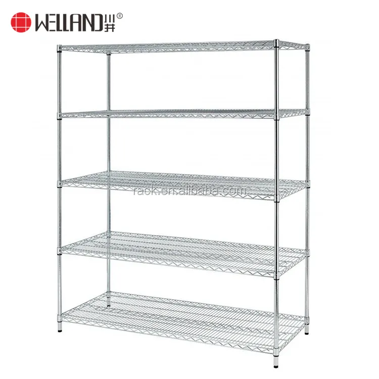 Poids de chargement de 800lb par étagère en acier 5 niveaux NSF Metro Office Industrial Storage Racking Wire Metal Shelving in Chrome Finish