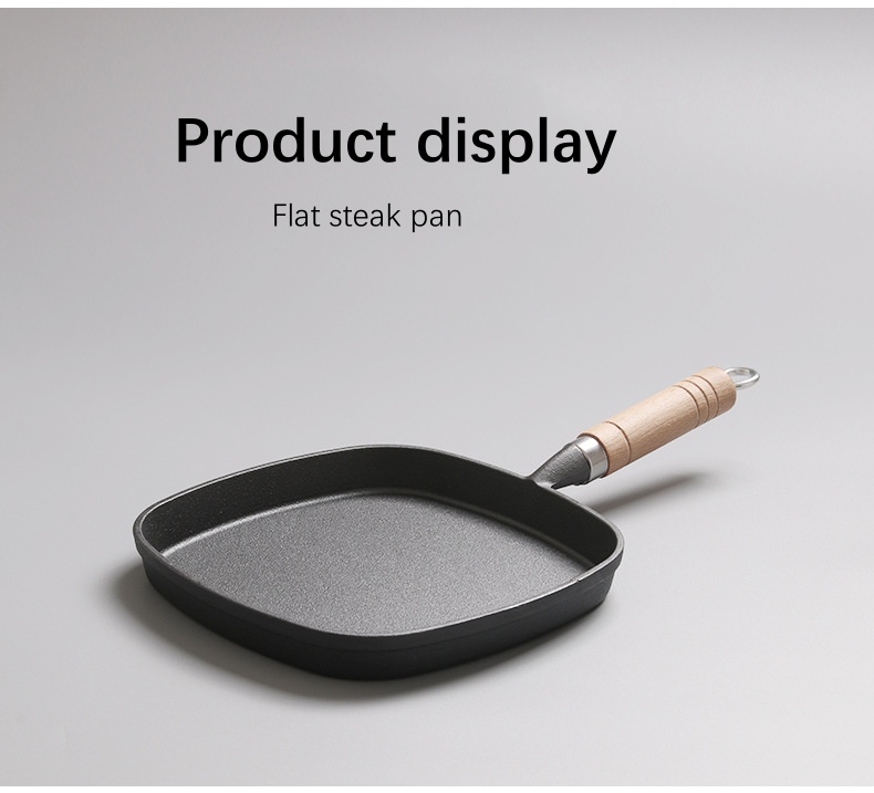 22 Poêle à steak plat avec manche en bois