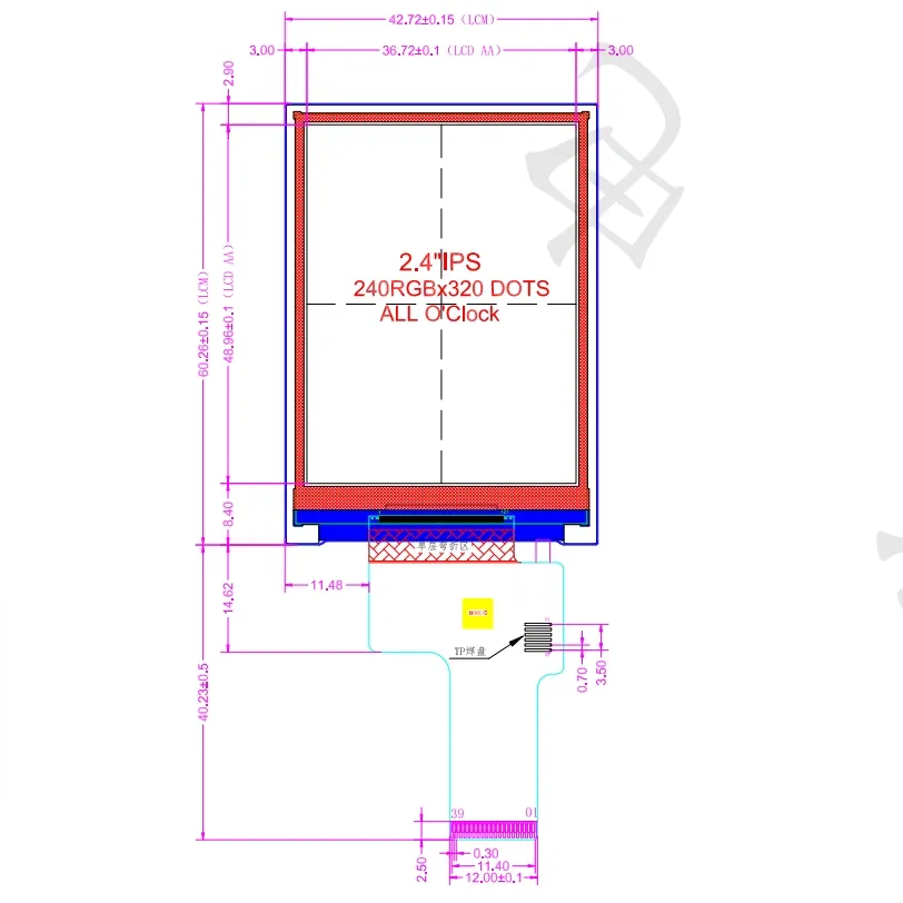 Harga pabrik modul lcd kecil 2.4 inci layar LCD TFT ILI9340X 240*320 39pin layar lcd MCU