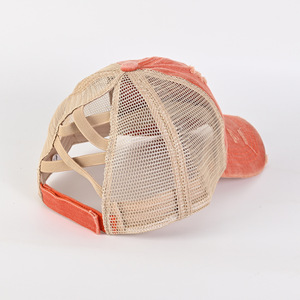 High Quality Two-tone Color Blocking Women Ponytail Hat Washed Vintage Distressed Breathable <strong>Net</strong> Outdoor Baseball Cap for Summer - Product Image 2