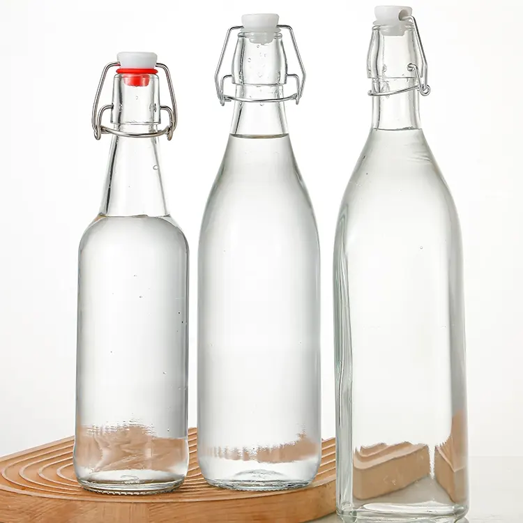 Garrafas de vidro para bebidas, vinho e cerveja, tampa redonda de 750ml, garrafa vazia de 1000ml com tampa de vedação, ideal para uso doméstico