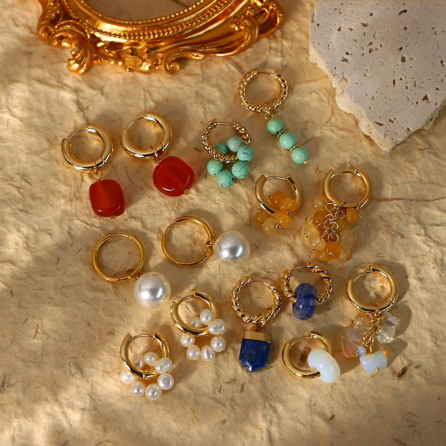 Orecchini di perle d'acqua dolce con opale di giada lapislazzuli colorati orecchini di pietre semipreziose per le donne
