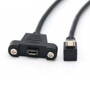 0.3m 0.5m微型USB 5针90度USB 2.0公连接器至带螺钉面板安装孔的微型母延长线 - Product Image 5