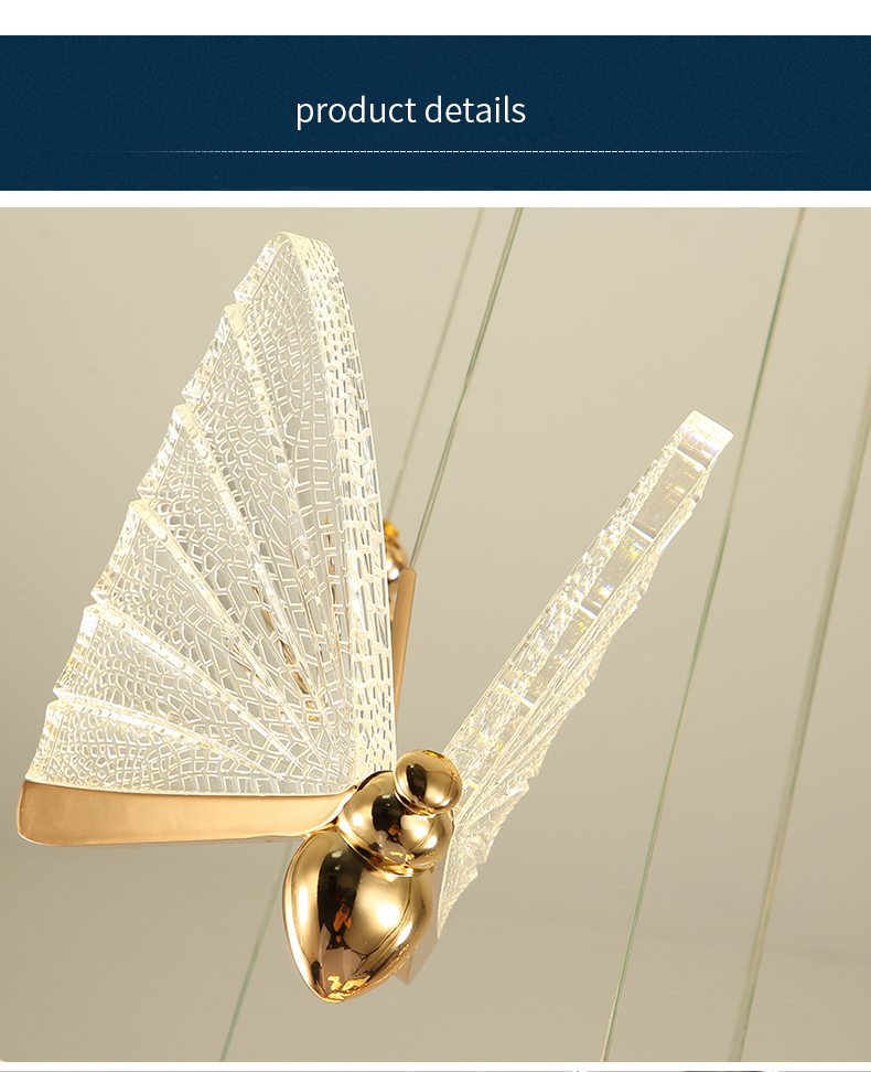 2021 New design morden Luxury restaurant Spiral staircase Duplex floor Butterfly LED pendant light