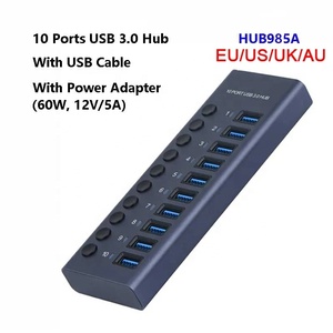 60W Metall USB 3.0 Hub Multi USB Splitter 10 Anschlüsse Verwenden Sie Netzteil Multiple Expander 3.0 Hub Lade adapter mit Schalter - Product Image 3