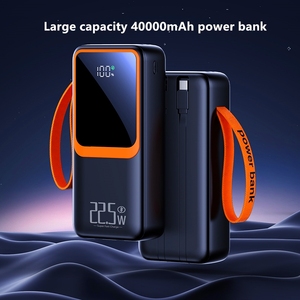 22.5w טעינה מהירה קיבולת גבוהה 40000mah בנק כוח 4 סוג usb <span class=keywords><strong>c</strong></span> פלט powerbank נייד עם תצוגה דיגיטלית כבל lanyard