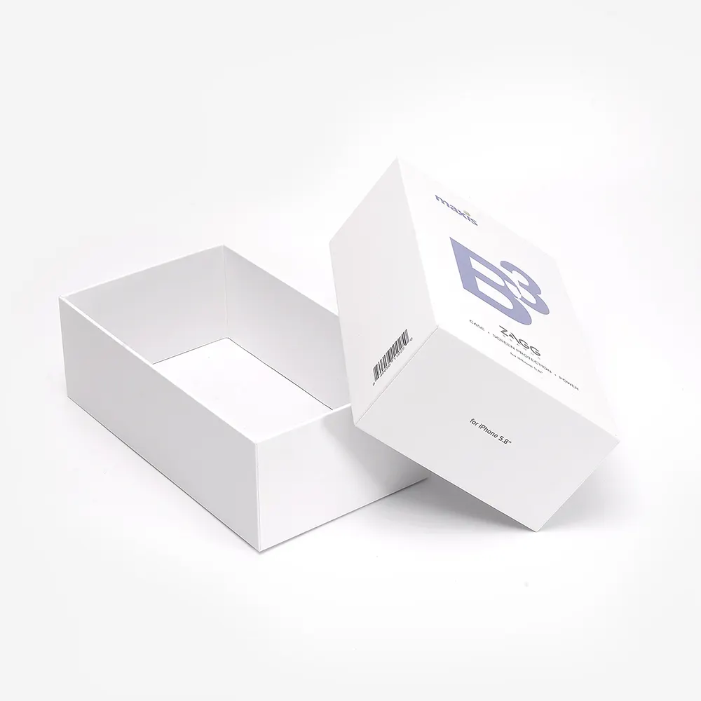 Personalizado uv logotipo reciclável 2 peças tampa do papelão da embalagem e base branco caixa de presente do telefone
