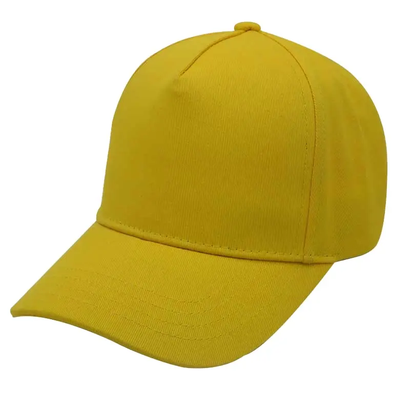 Barato al por mayor en blanco de alta calidad 5 panel sombreros estructurados de algodón gorra de béisbol amarillo no marca tapa